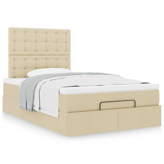 Cadre de lit ottoman avec matelas crème 120x190 cm tissu