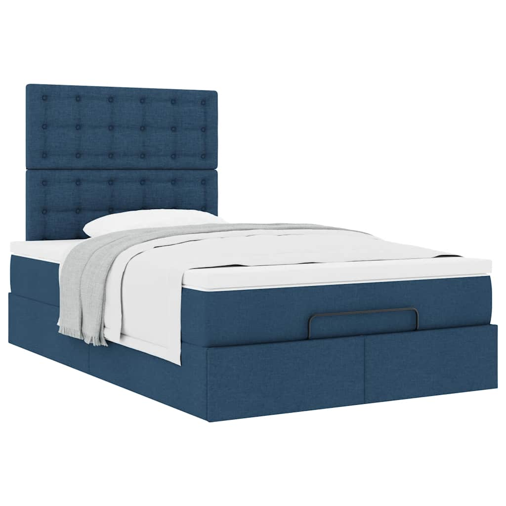 Cadre de lit ottoman avec matelas bleu 120x190 cm tissu