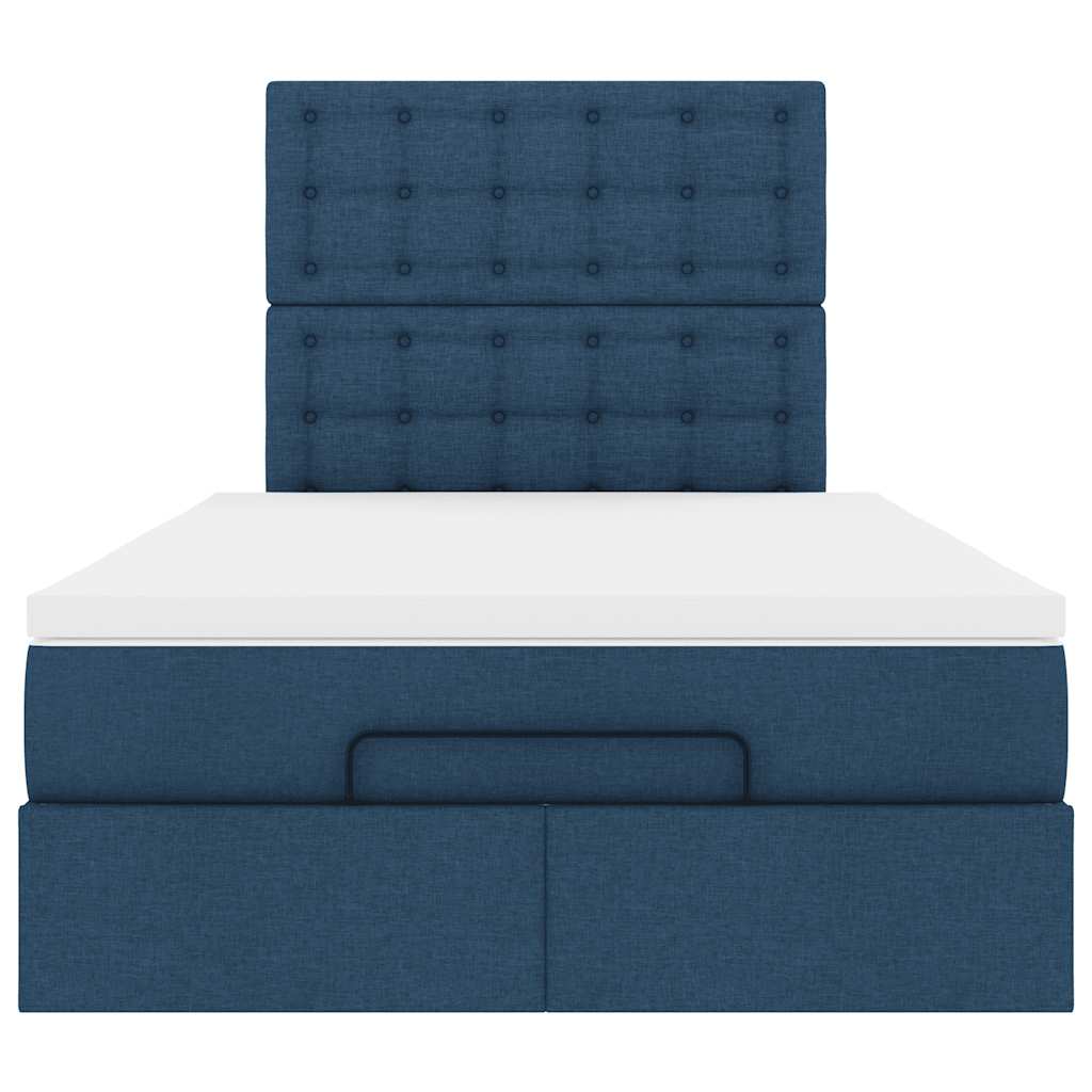 Cadre de lit ottoman avec matelas bleu 120x190 cm tissu