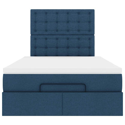 Cadre de lit ottoman avec matelas bleu 120x190 cm tissu