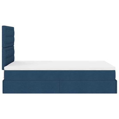 Cadre de lit ottoman avec matelas bleu 120x190 cm tissu