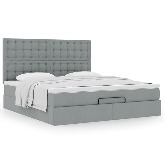 Cadre de lit ottoman et matelas gris clair 180x200 cm tissu