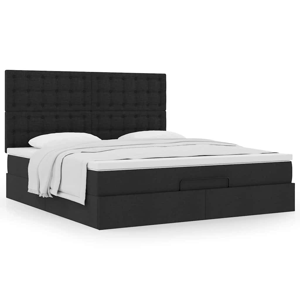 Cadre de lit ottoman avec matelas noir 180x200 cm tissu