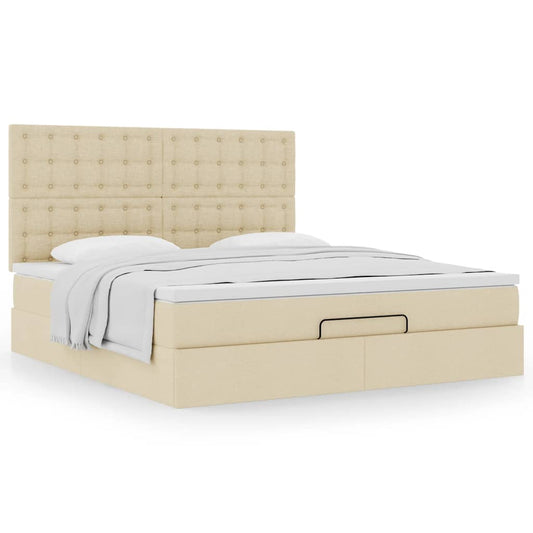 Cadre de lit ottoman avec matelas crème 180x200 cm tissu