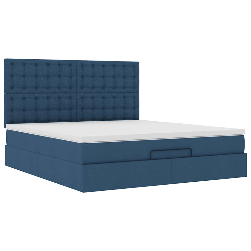 Cadre de lit ottoman avec matelas bleu 180x200 cm tissu