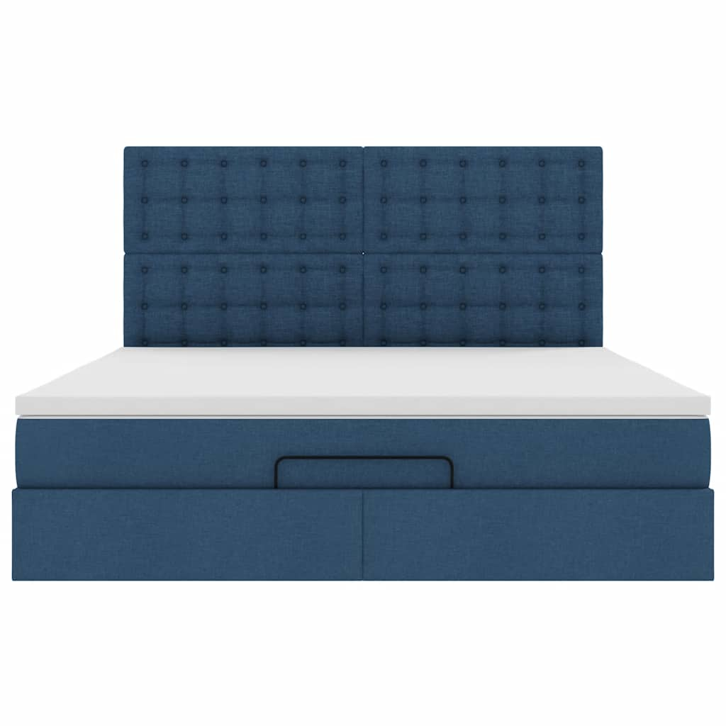 Cadre de lit ottoman avec matelas bleu 180x200 cm tissu