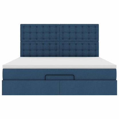 Cadre de lit ottoman avec matelas bleu 180x200 cm tissu