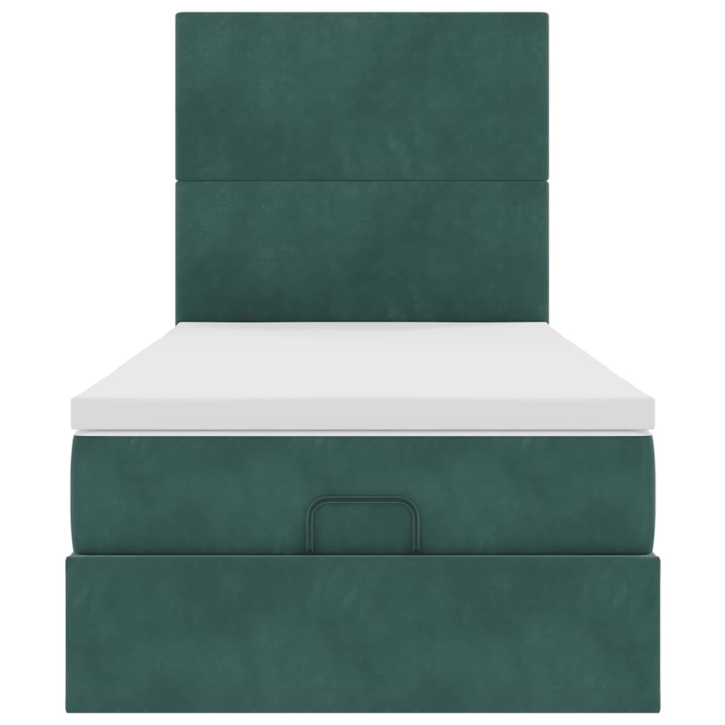 Cadre de lit ottoman avec matelas vert foncé 90x200 cm velours