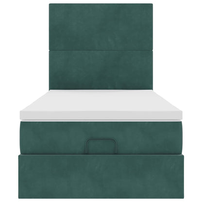 Cadre de lit ottoman avec matelas vert foncé 90x200 cm velours