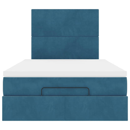 Cadre de lit ottoman avec matelas bleu foncé 120x190 cm velours