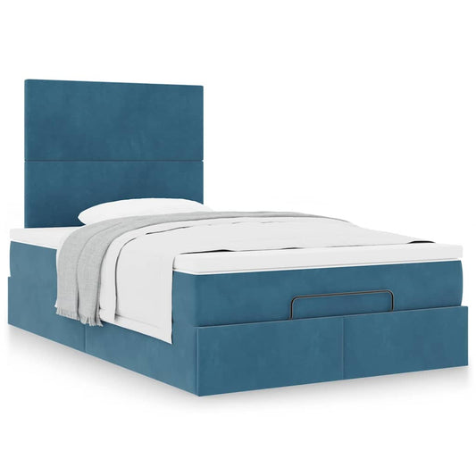 Cadre de lit ottoman avec matelas bleu foncé 120x190 cm velours