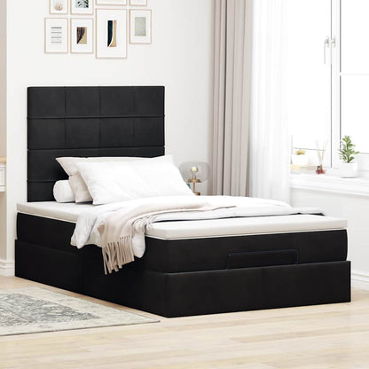 Cadre de lit ottoman avec matelas noir 120x190 cm velours