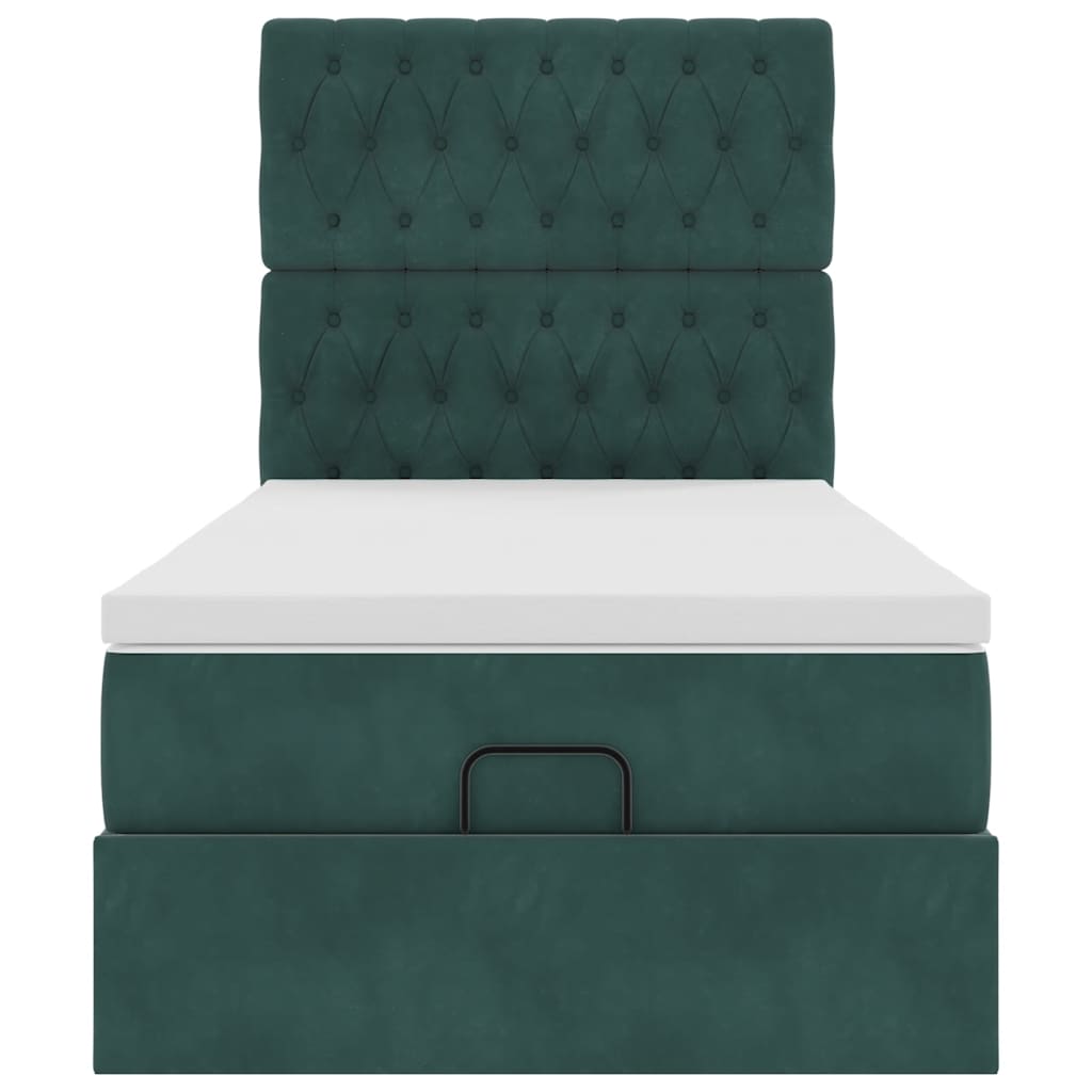 Cadre de lit ottoman avec matelas vert foncé 90x200 cm velours