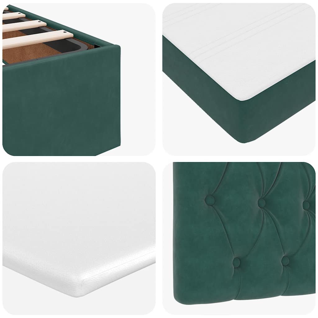 Cadre de lit ottoman avec matelas vert foncé 90x200 cm velours