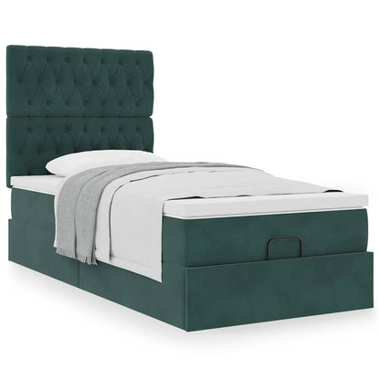 Cadre de lit ottoman avec matelas vert foncé 90x200 cm velours