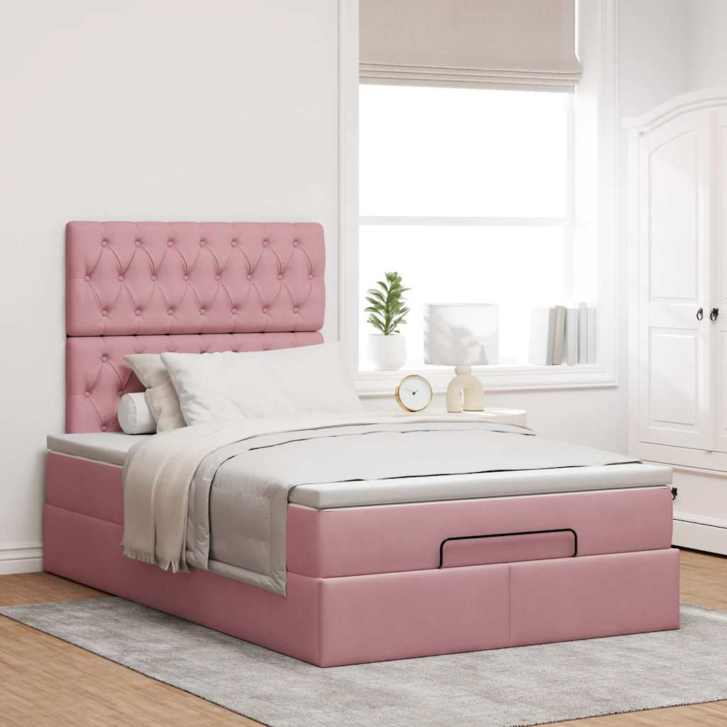 Cadre de lit ottoman avec matelas rose 120x190 cm velours