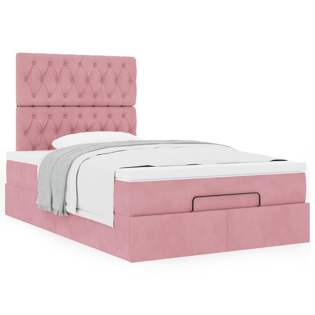 Cadre de lit ottoman avec matelas rose 120x190 cm velours