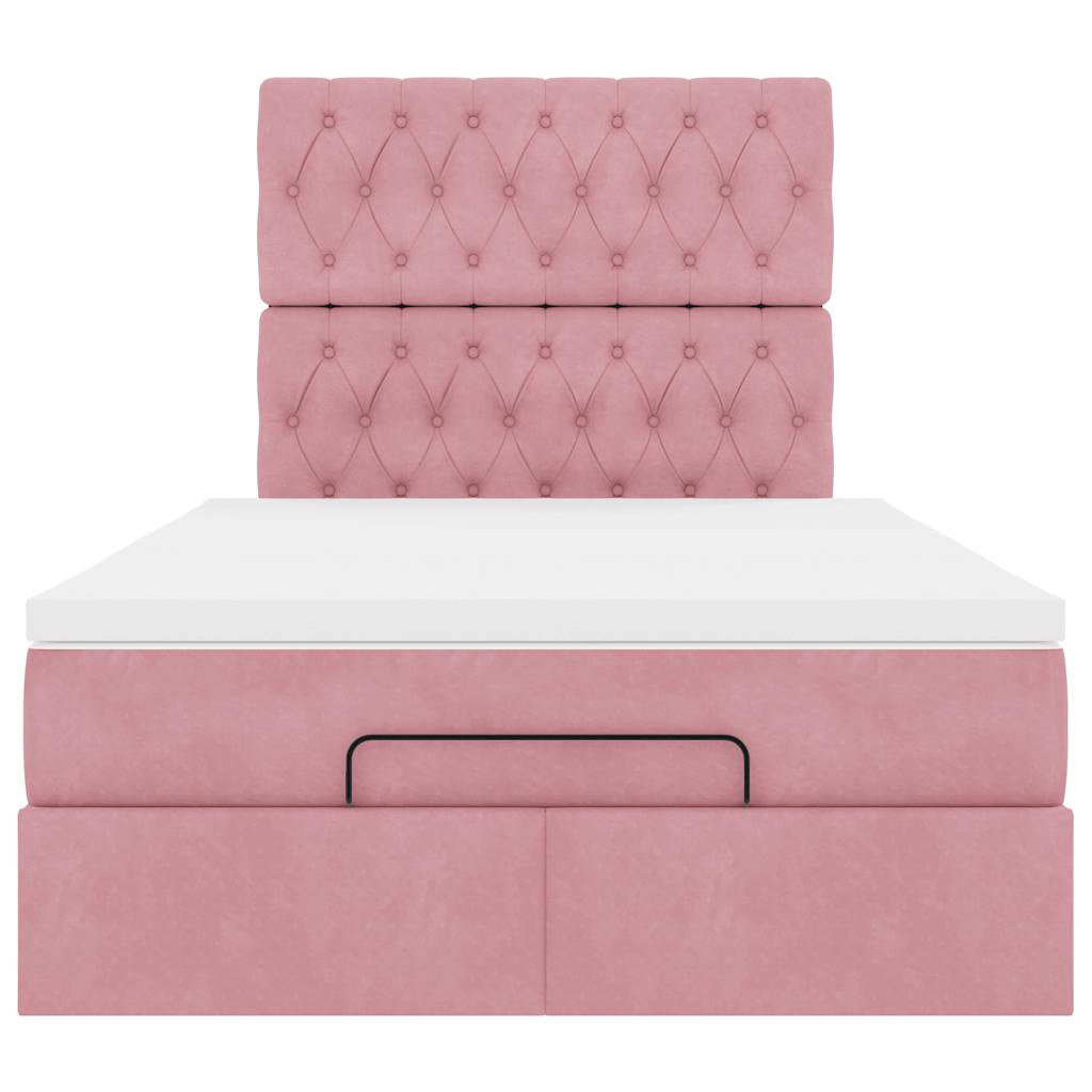 Cadre de lit ottoman avec matelas rose 120x190 cm velours