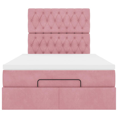 Cadre de lit ottoman avec matelas rose 120x190 cm velours