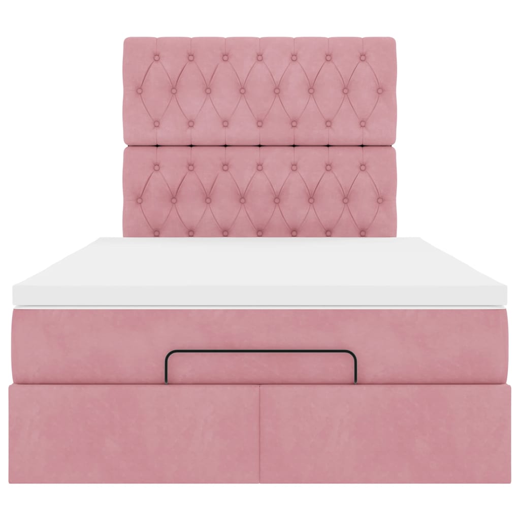 Cadre de lit ottoman avec matelas rose 120x190 cm velours