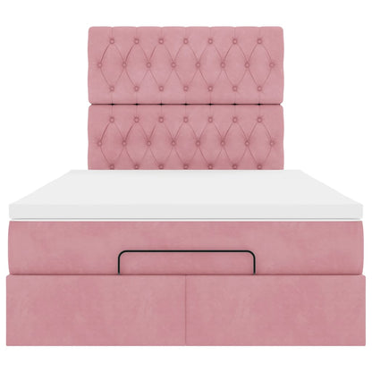 Cadre de lit ottoman avec matelas rose 120x190 cm velours