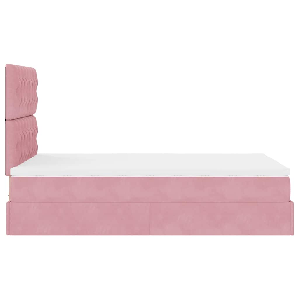 Cadre de lit ottoman avec matelas rose 120x190 cm velours