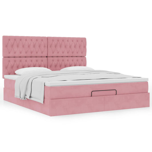 Cadre de lit ottoman avec matelas rose 180x200 cm velours