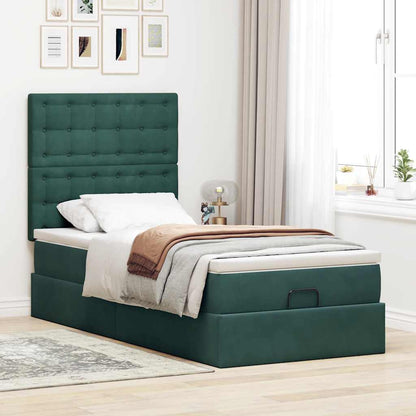 Cadre de lit ottoman avec matelas vert foncé 90x200 cm velours