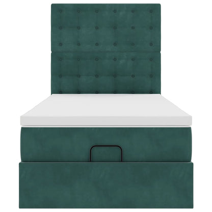 Cadre de lit ottoman avec matelas vert foncé 90x200 cm velours