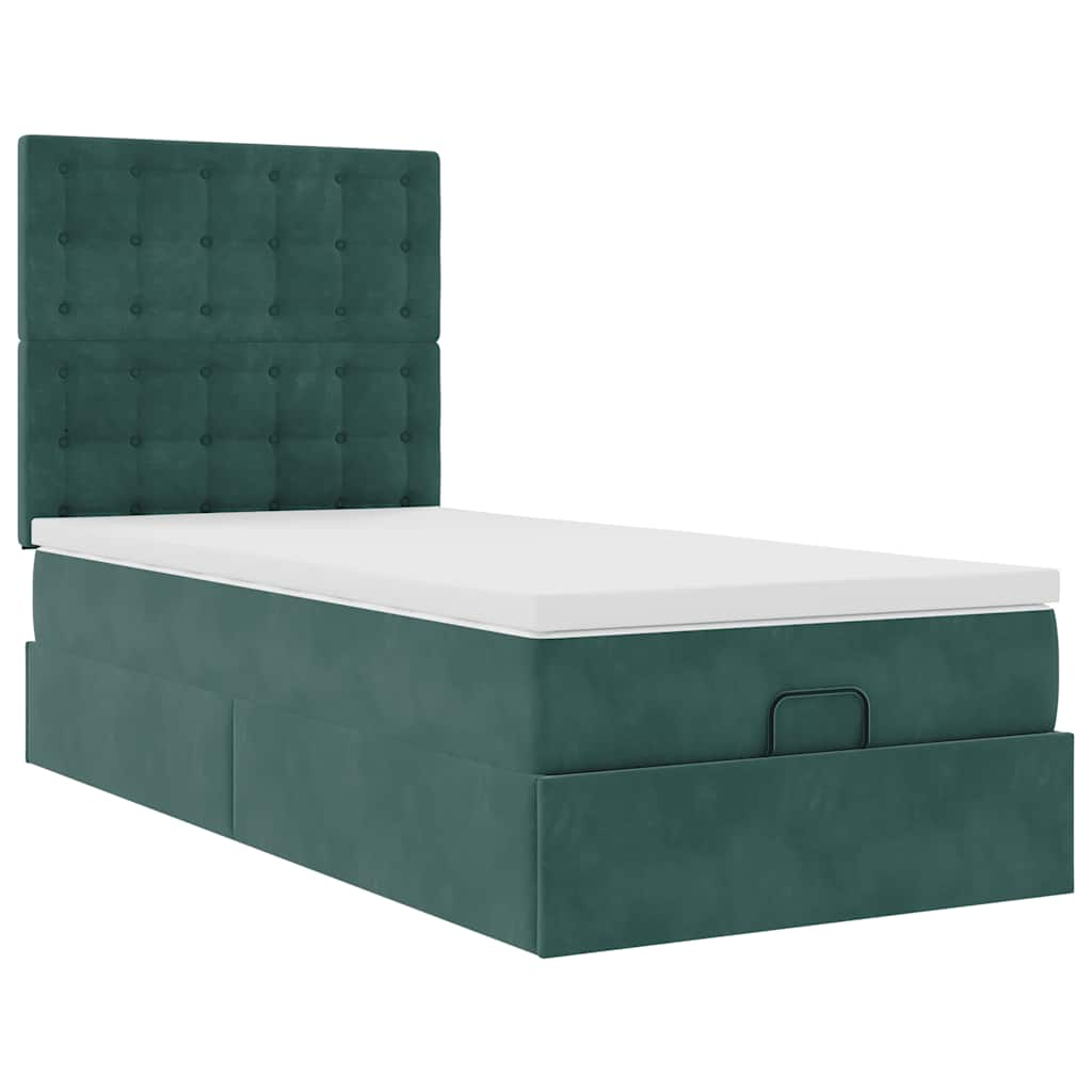 Cadre de lit ottoman avec matelas vert foncé 90x200 cm velours