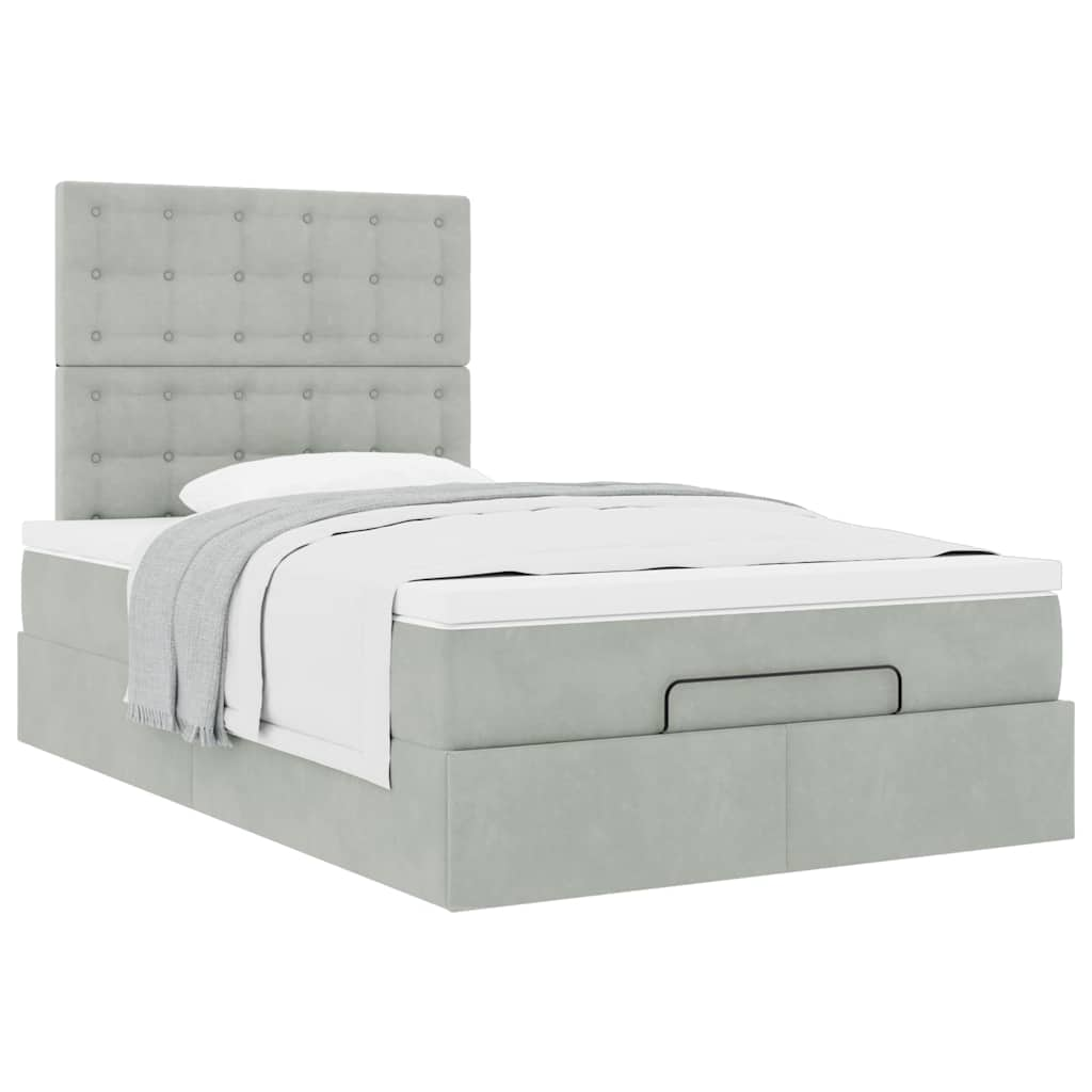 Cadre de lit ottoman avec matelas gris clair 120x190 cm velours