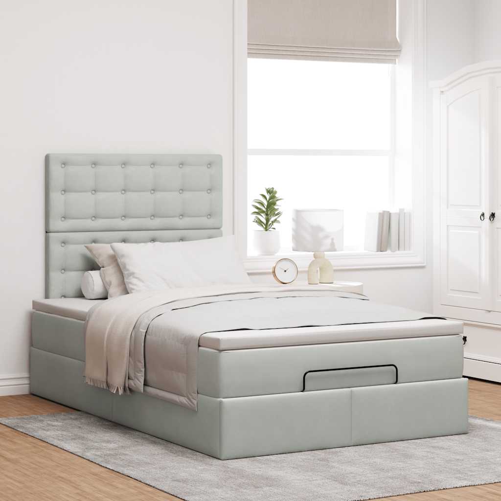 Cadre de lit ottoman avec matelas gris clair 120x190 cm velours