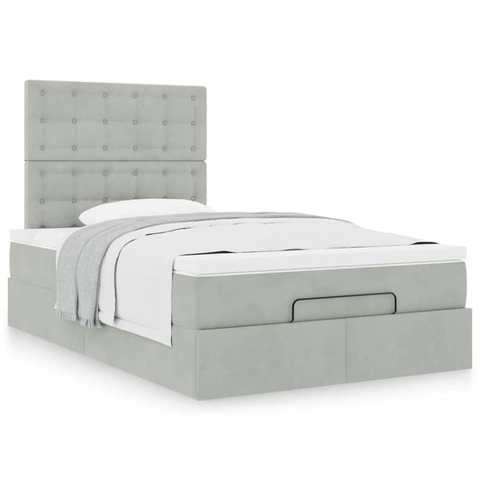 Cadre de lit ottoman avec matelas gris clair 120x190 cm velours