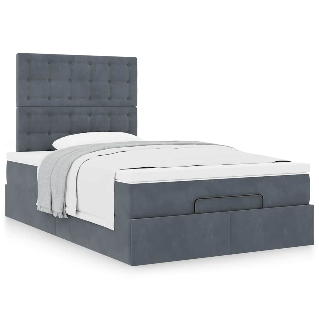 Cadre de lit ottoman avec matelas gris foncé 120x190 cm velours