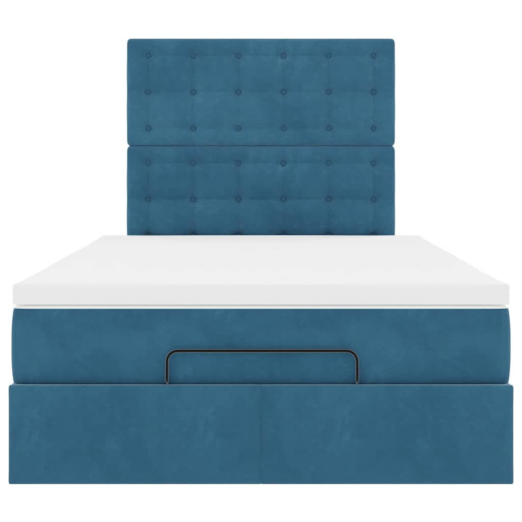 Cadre de lit ottoman avec matelas bleu foncé 120x190 cm velours