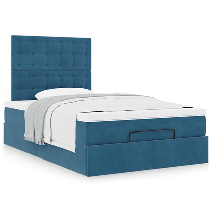 Cadre de lit ottoman avec matelas bleu foncé 120x190 cm velours