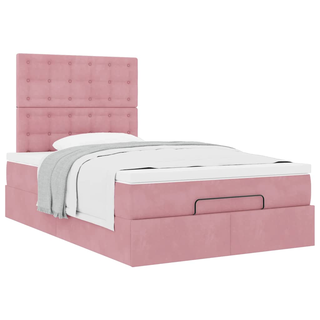 Cadre de lit ottoman avec matelas rose 120x190 cm velours