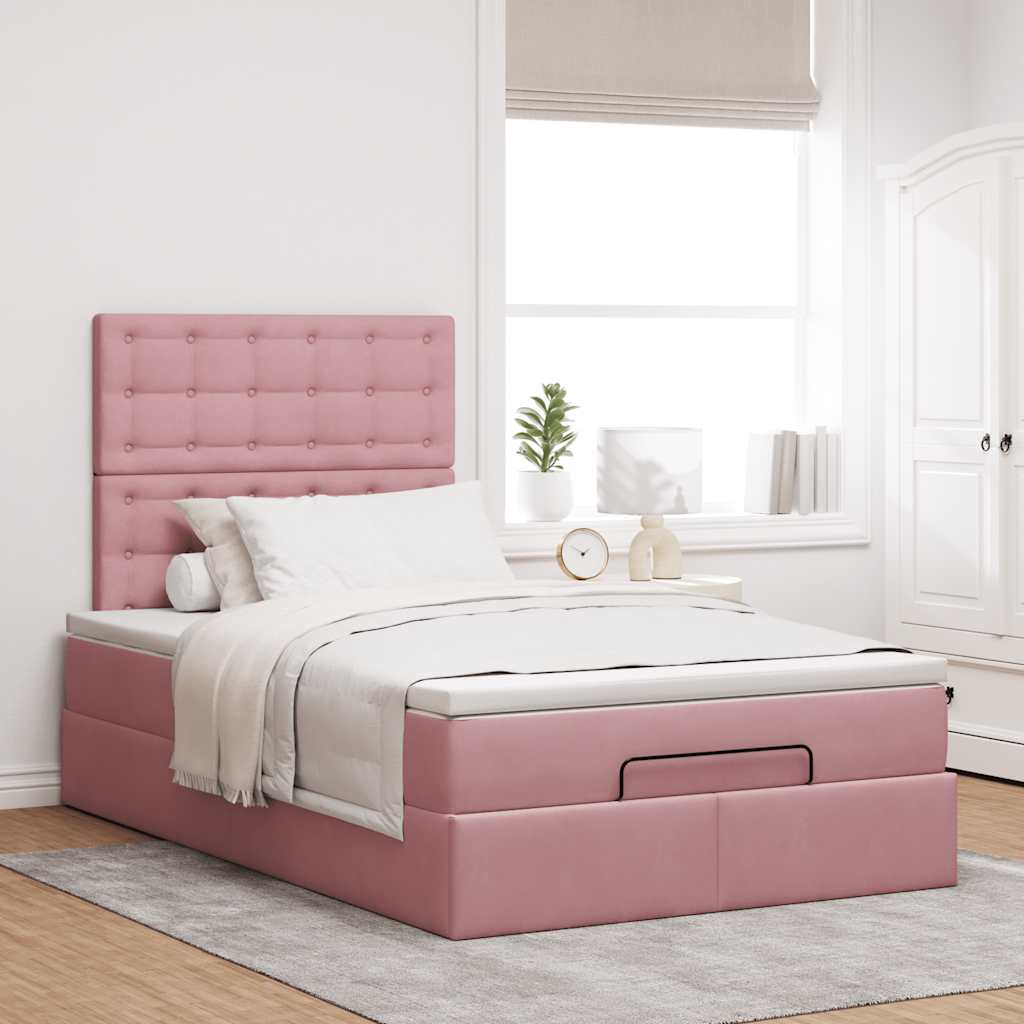 Cadre de lit ottoman avec matelas rose 120x190 cm velours