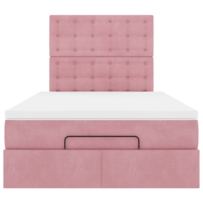 Cadre de lit ottoman avec matelas rose 120x190 cm velours