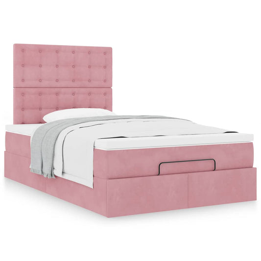 Cadre de lit ottoman avec matelas rose 120x190 cm velours