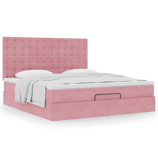 Cadre de lit ottoman avec matelas rose 180x200 cm velours