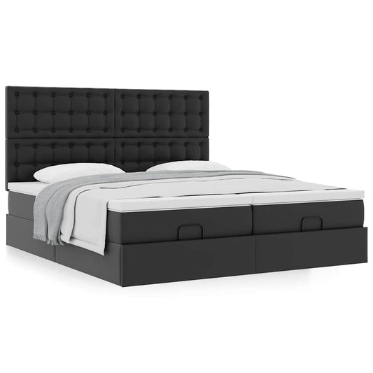 Cadre de lit ottoman avec matelas noir 160x200 cm similicuir