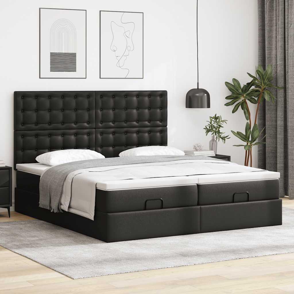 Cadre de lit ottoman avec matelas noir 180x200 cm similicuir