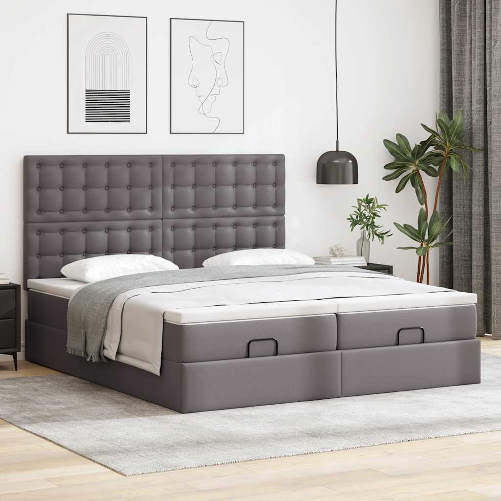 Cadre de lit ottoman avec matelas gris 180x200 cm similicuir