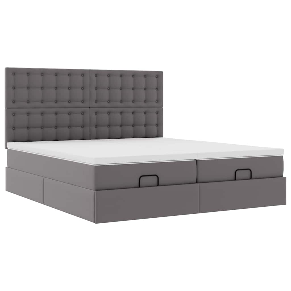 Cadre de lit ottoman avec matelas gris 180x200 cm similicuir