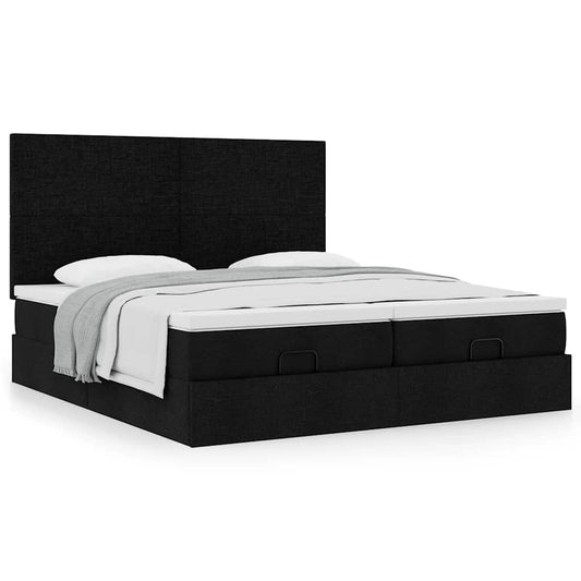 Cadre de lit ottoman avec matelas noir 160x200 cm tissu