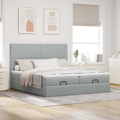 Cadre de lit ottoman et matelas gris clair 180x200cm tissu