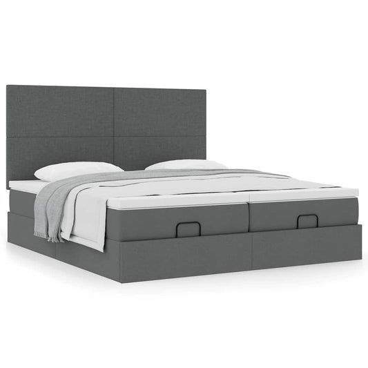 Cadre de lit ottoman avec matelas gris foncé 180x200cm tissu