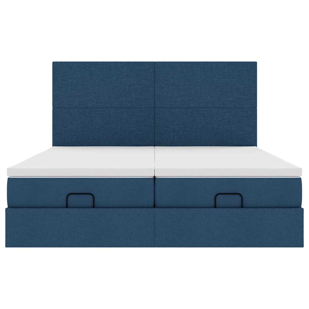 Cadre de lit ottoman avec matelas bleu 180x200 cm tissu