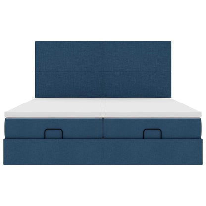 Cadre de lit ottoman avec matelas bleu 180x200 cm tissu